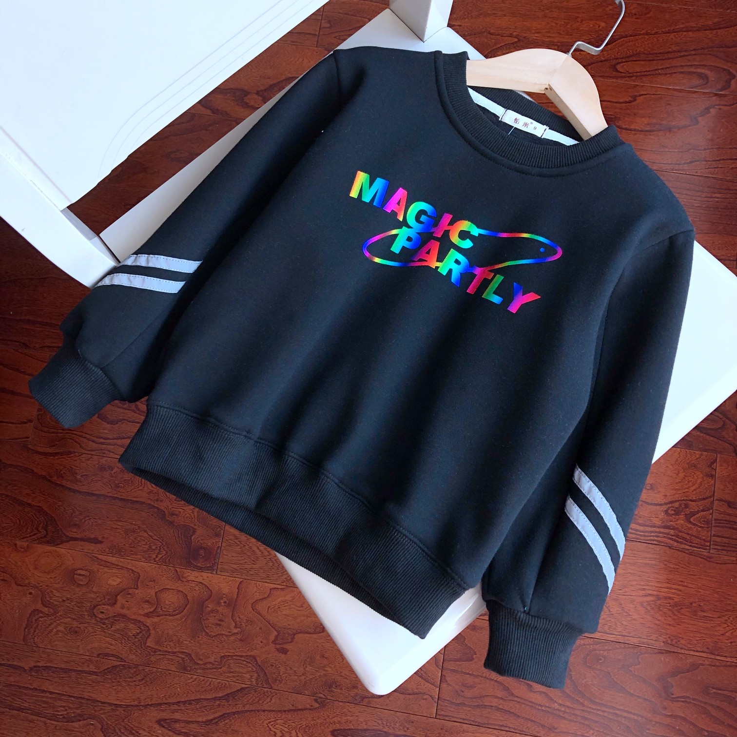 9819 Boys and children's pure cotton velvet sweater with colorful reflective strips-20 11 20