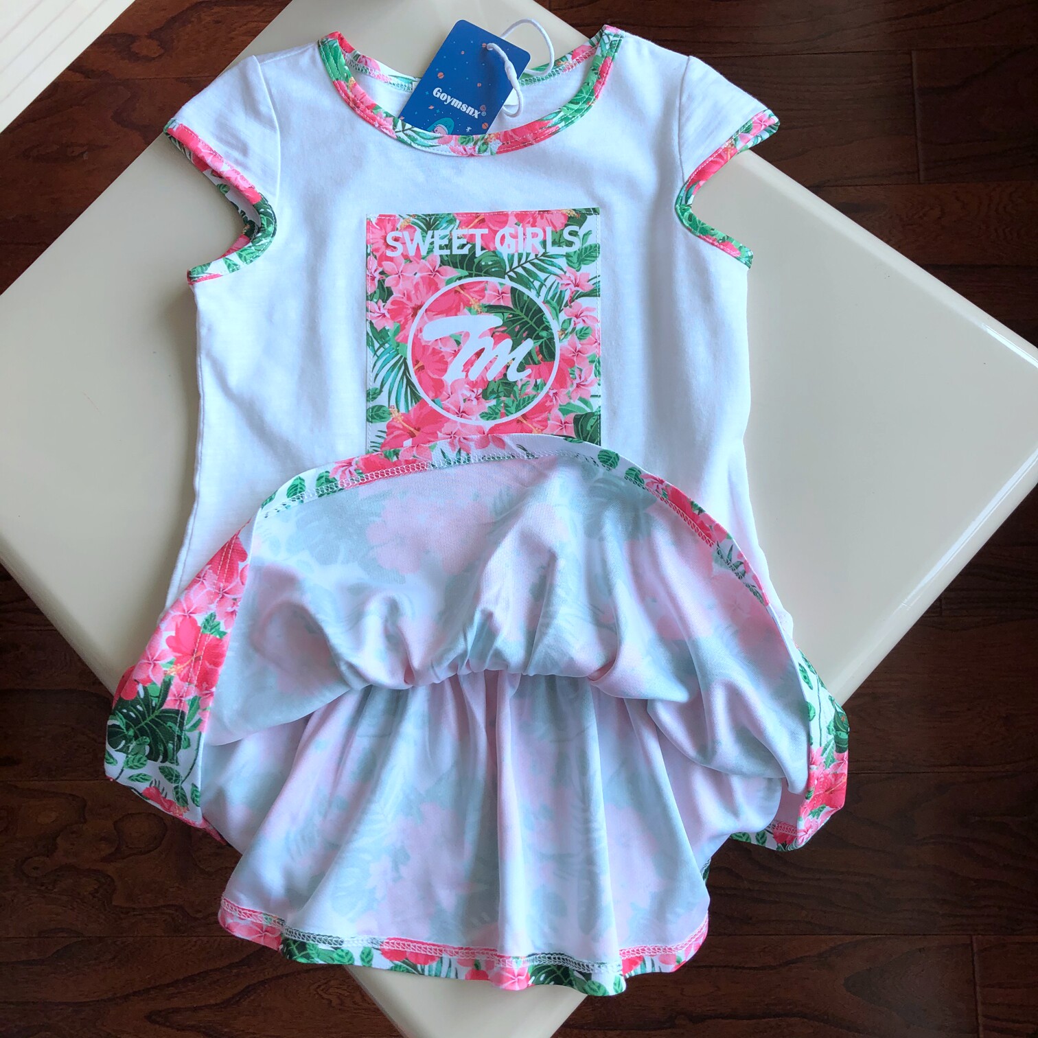 Cut label girls short-sleeved T-shirt skirt stitching mid-length baby top-20 4 24