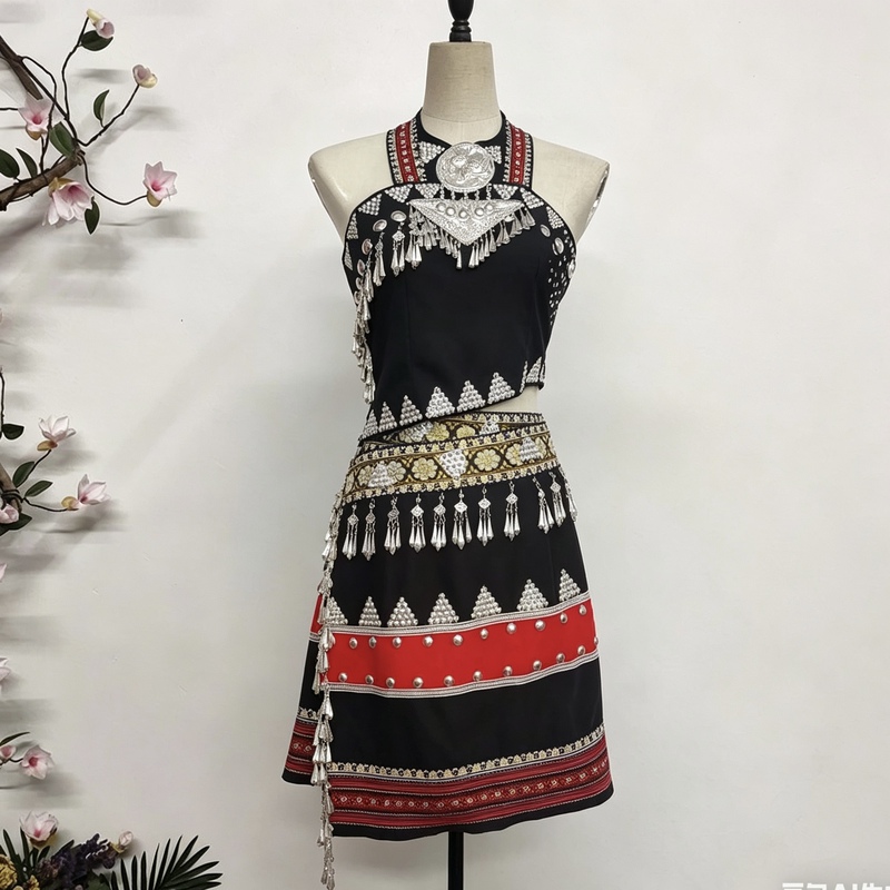 New Model Taoli Cup College Entrance Exam Performance Costume for Wa Ethnic Women's Hair-Twirling Dance Group Stage Performance Outfit and Art Exam Practice Set