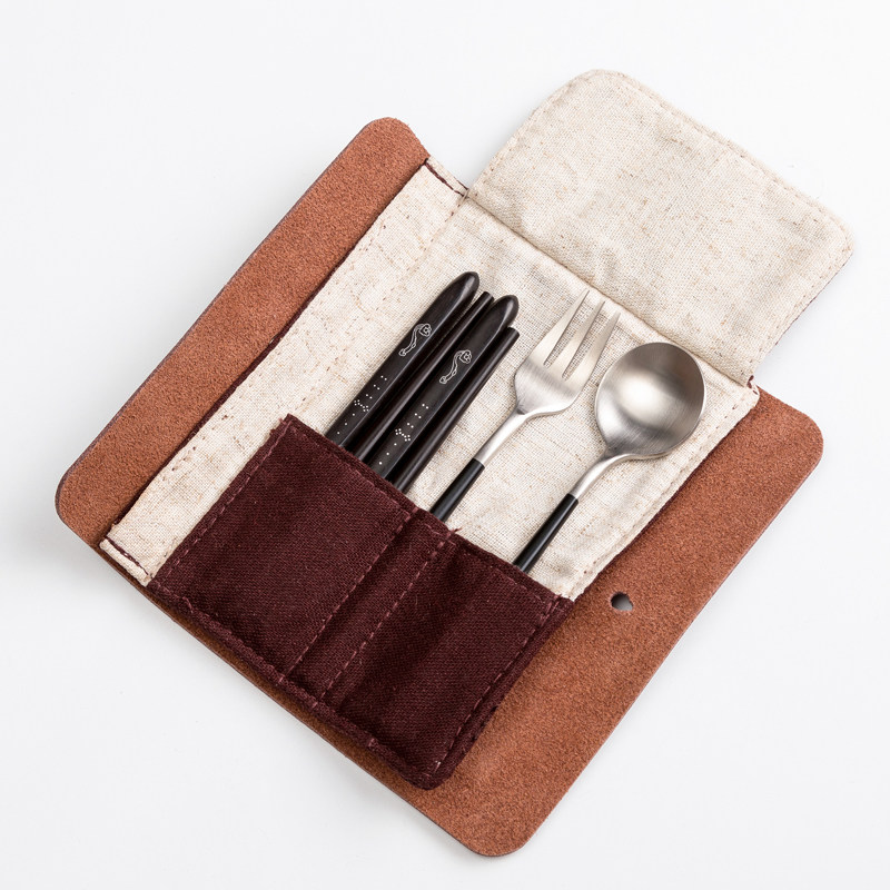 Non-genetic acceptance of Heart Ruyi Cutlery Sets Purple Light Sandalwood Stainless Steel Chopsticks Spoon Fork portable packaging