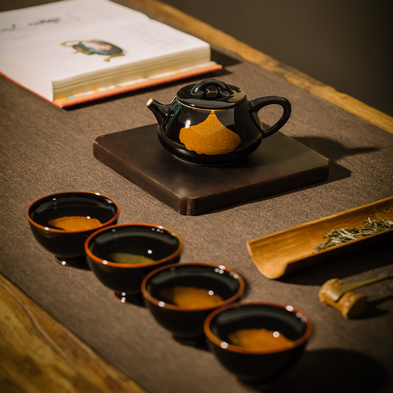 South Leafs Love Deep ginkgo Nankai University True Leaf into porcelain Gongfu Tea Master's cup Pair Cup Teapot Tea Cup