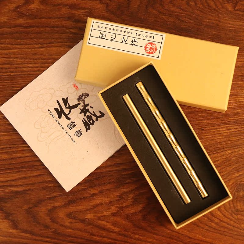 Artisan's work Zhejiang Intangible cultural heritage Shaoxing steel engraving steps High-lift pen brass Signature pen Two clothes