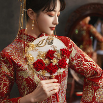 Group fan Bridal wedding fan Ancient style wedding hand bouquet fan Chinese style Xiuhe clothing handmade happy fan