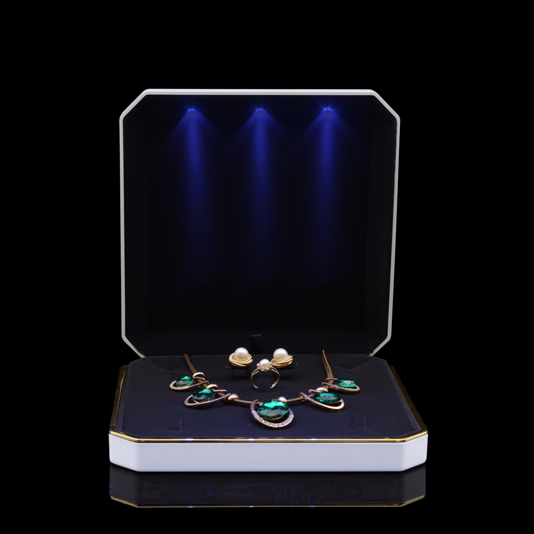 LED luminous pearl necklace high - end box sandwich box jewelry set box can be customized print