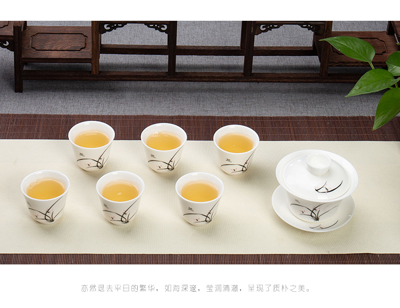 Ronkin home sitting room ceramic kung fu tea set suit small set of contracted and I white porcelain tea cups lid bowl