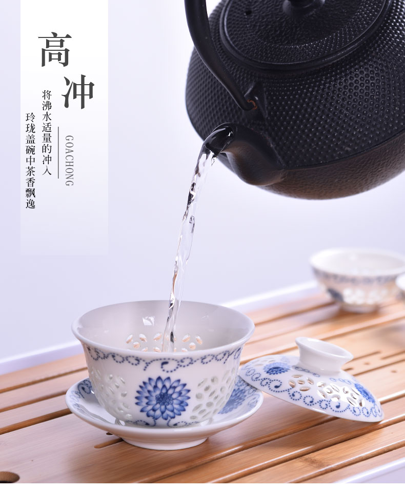 Ronkin hollow out exquisite kung fu tea set ceramic plastic saucer tea table of a complete set of simple little tea tray package