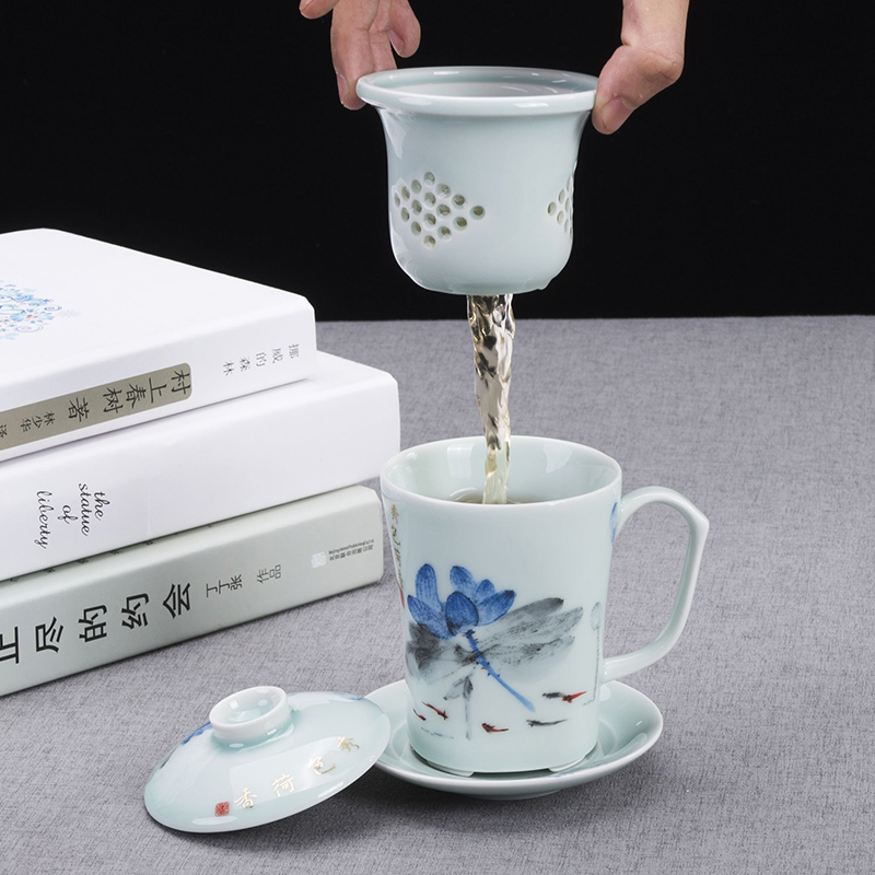 Cup of household ceramics ronkin office and meeting with cover filter glass tea set separate kung fu tea Cup