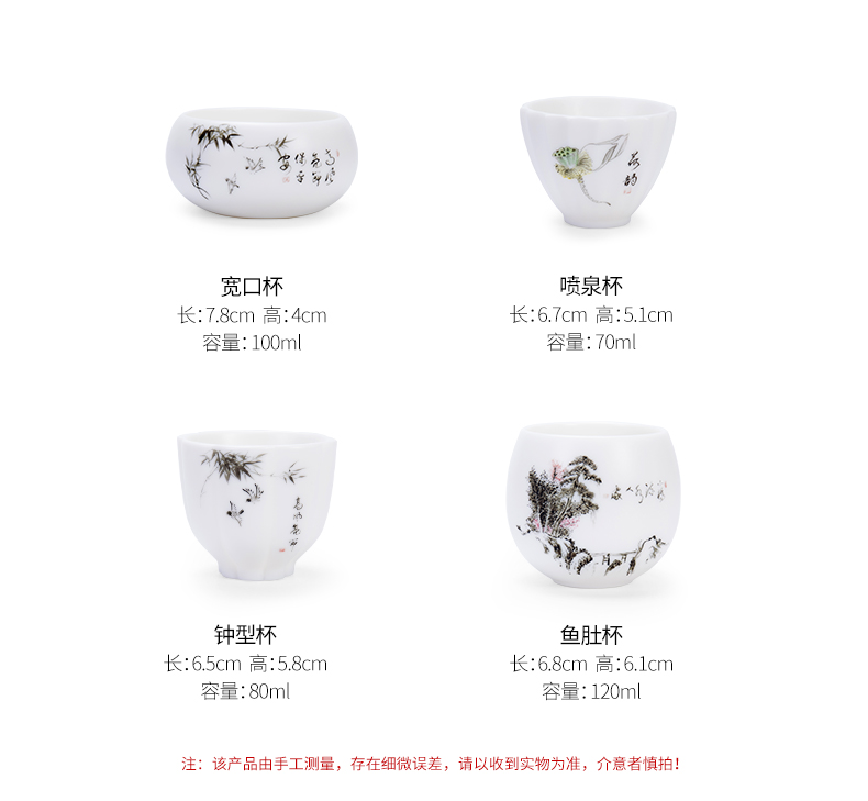 Ronkin white porcelain master single CPU kung fu tea accessories to use hand sample tea cup a single small jade porcelain cups