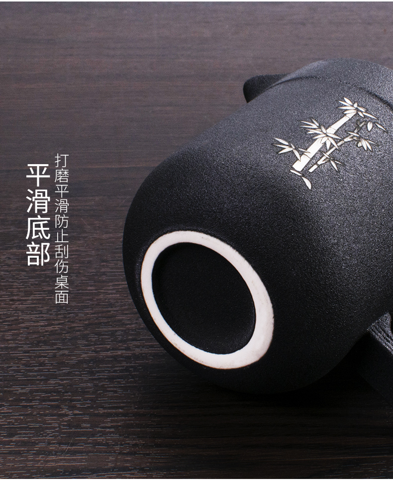 Ronkin crack cup travel a pot of four cups of tea of black suit portable bag take the teapot tea cup