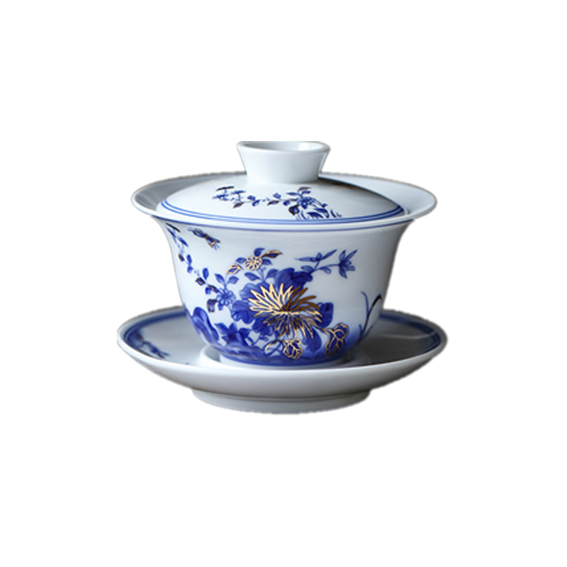 Ronkin hand - made household small set of blue and white porcelain cups tea tureen tea set kung fu tea kettle