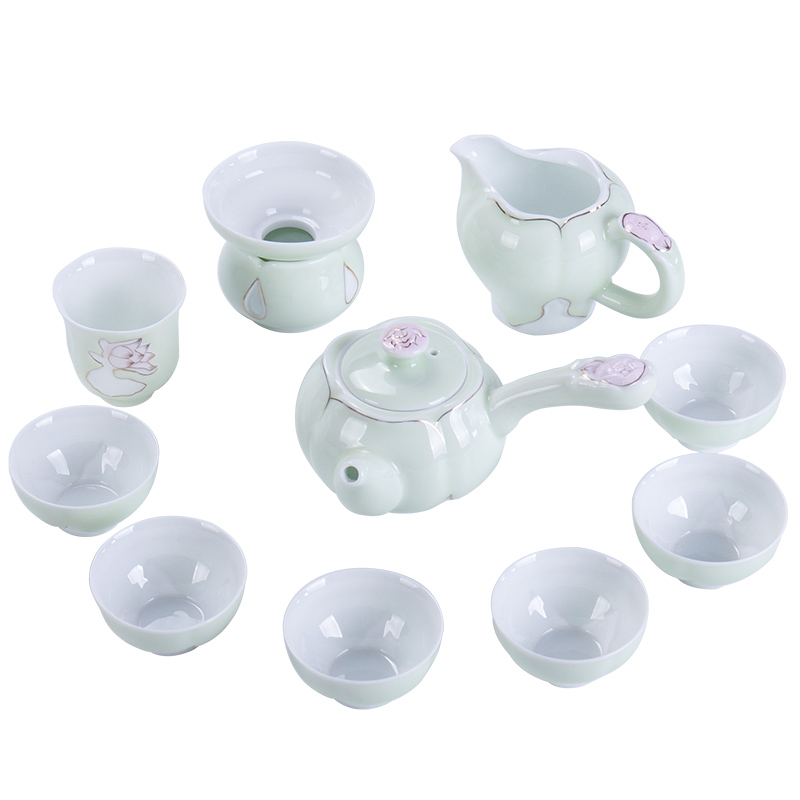 Ronkin celadon kung fu tea set thin foetus creative ceramic see bowl lotus manual teapot tea