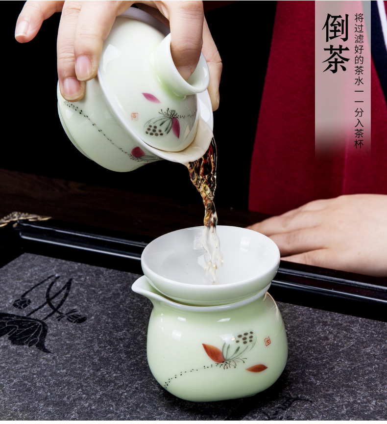 Ronkin dehua white porcelain tea set meal hand - made household contracted tureen tea kungfu tea cups