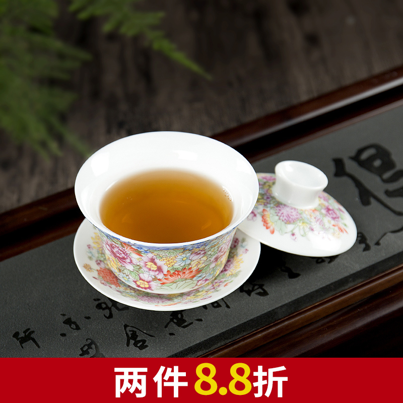 Ronkin three tureen suit only ceramic famille rose colored enamel kung fu tea tea, large restore ancient ways to use