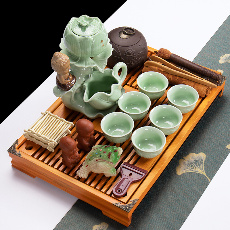 Ronkin ceramic kung fu tea set contracted small office solid wood tea tray drawer storage make tea table