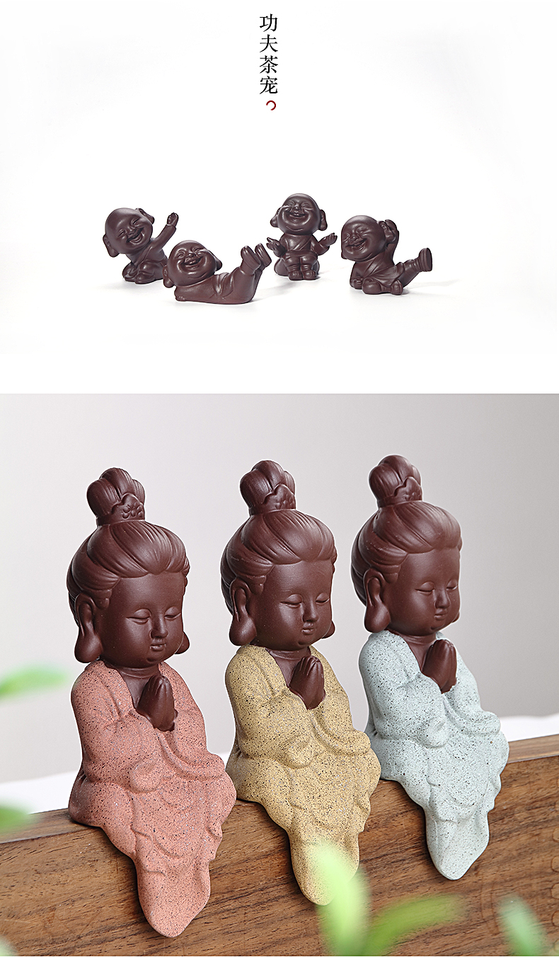 Ronkin purple sand tea pet boutique creative furnishing articles guanyin Buddha tea play accessories color sand tea accessories