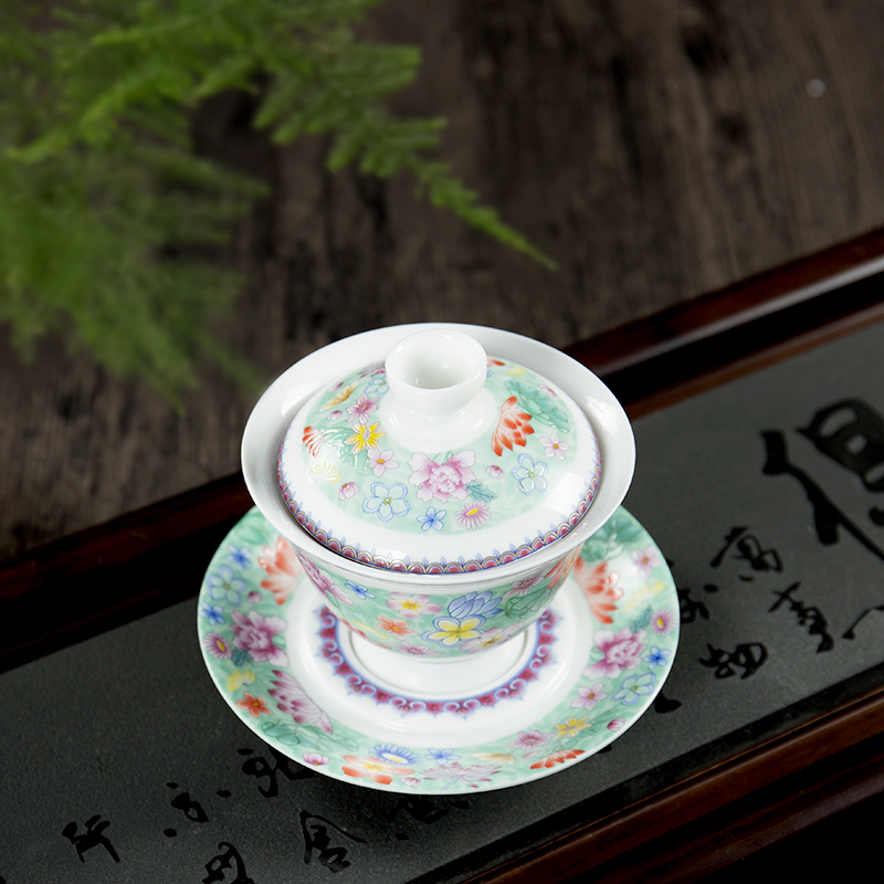 Ronkin three tureen suit only ceramic famille rose colored enamel kung fu tea tea, large restore ancient ways to use