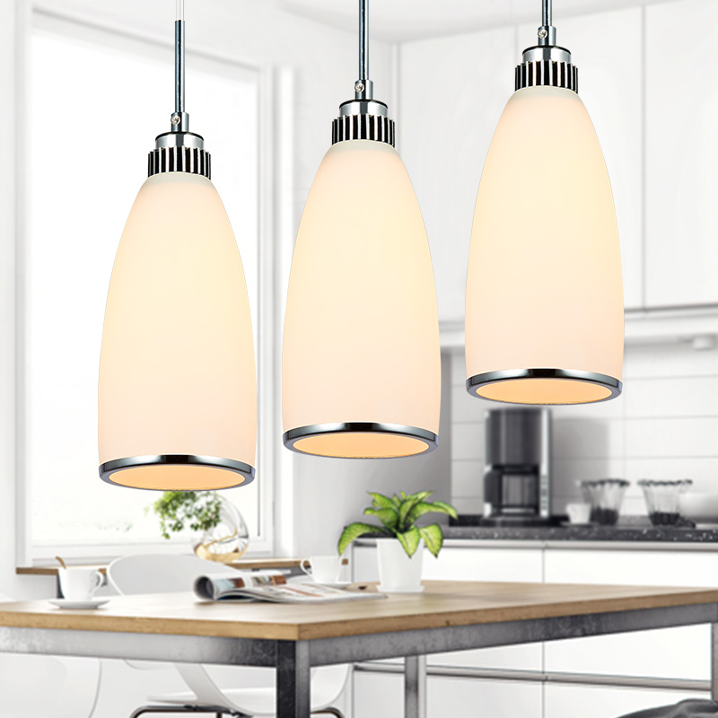 Restaurant Chandelier with Three Heads, Simple Modern Led Dining Chandelier, Dining Room Bar Lampshade, Fish Line Glass 3-Head Lighting Fixture