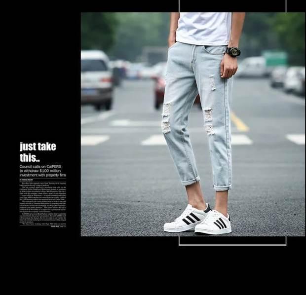 Quần jeans nam dáng lửng, quần lửng 9 điểm sáng Quần nam phiên bản Hàn Quốc của xu hướng quần lửng mùa hè quần short jean nam
