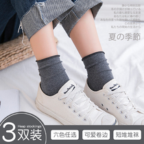 Socks female spring spring and autumn cotton Korean version of cute college wind pile socks womens middle tube curling Lukou Four Seasons wild tide