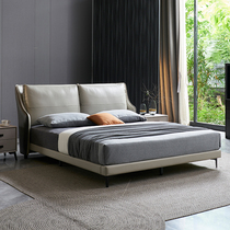 Nordic light luxury leather bed Master bedroom simple modern small apartment Italian minimalist first floor cowhide designer double bed