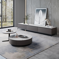 Italian style rock plate tea table minimalist modern small family type round tea table TV cabinet Composition Living room Home Round tea table