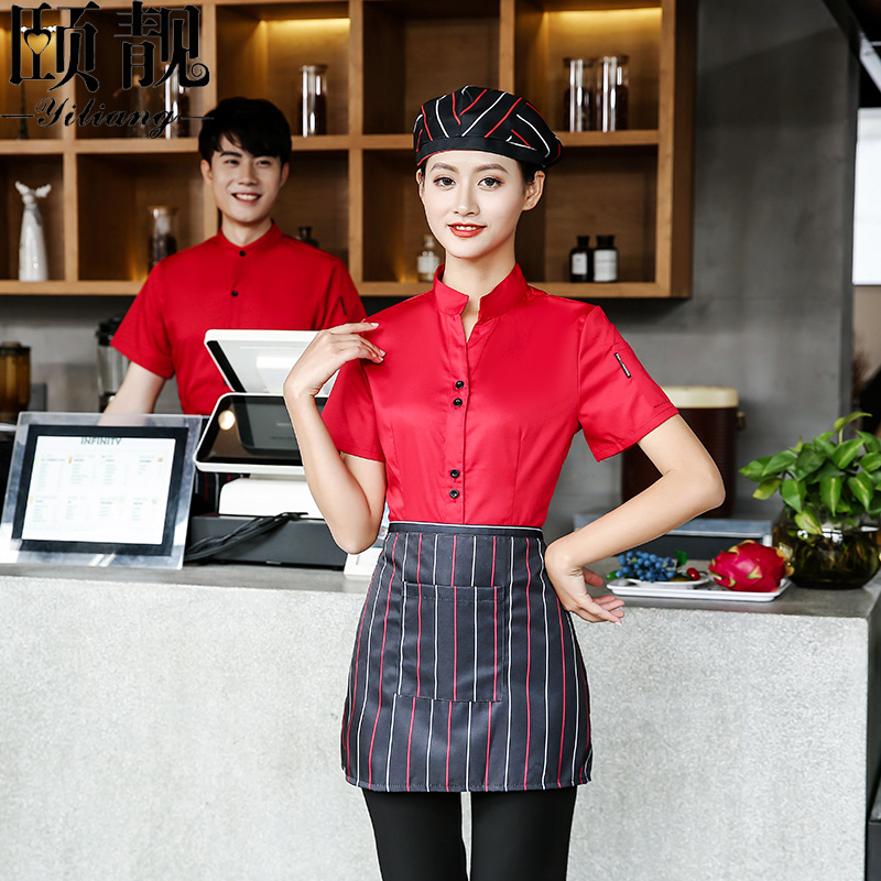 quần áo công việc Waiter của ngắn tay nhanh nhà hàng thức ăn cà phê Tây nhà hàng nhà hàng quần áo cửa hàng bánh trà sữa cửa hàng lẩu