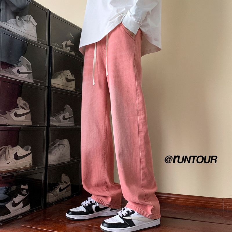 Dirty Pink Jeans for Men, American Casual Style, Tall and Extended Length, Straight Loose Fit, Slightly Spicy Cleanfit, Washed Pants