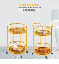 Round wine truck restaurant hotel tea truck delivery car double-layer titanium wine truck hand push mobile service car