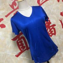 2022 New Knitted Silk Factory Silk Slim Fit Ladies V-Neck Top Blue F620