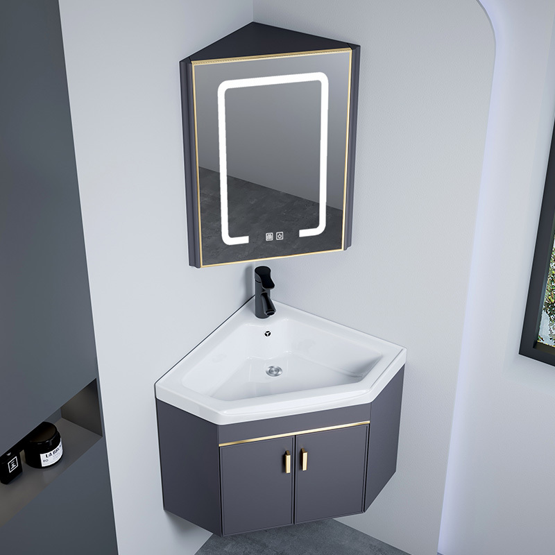 Wall-Mounted Triangular Corner Bathroom Cabinet Combination with Washbasin for Bathroom, Balcony, and Small Apartments, Ceramic Basin