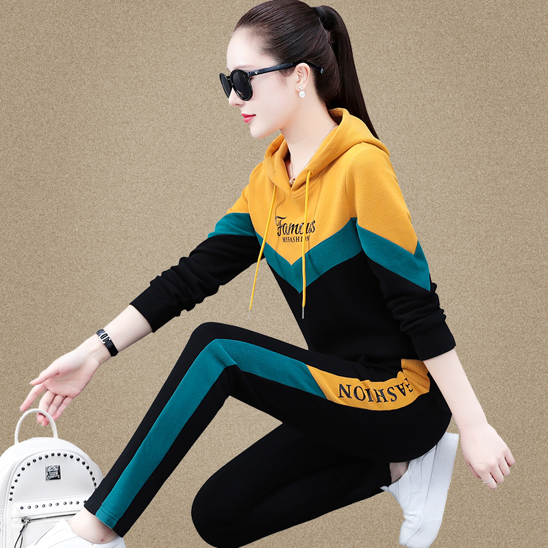 Sports Suit Women Spring Autumn 2022 New Foreign Pie Minus Age Middle Aged Casual Running Suit Small Subterwear Sweatpants Cotton