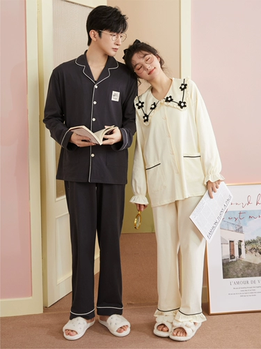 Демисезонная осенняя пижама для влюбленных, хлопковый весенний лонгслив, милая кукла, кукольный воротник