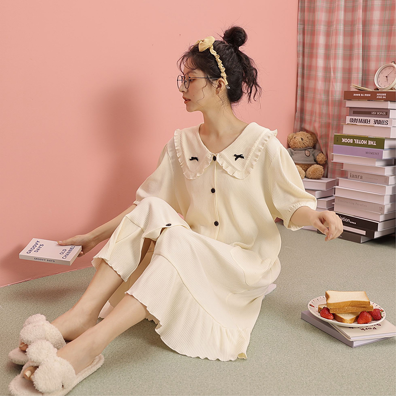 Strangely Sleeping Dress Woman 2022 New Summer Plus Chest Cushion Sleepwear Cute Princess Wind Short Sleeve Pure Cotton Home Dress