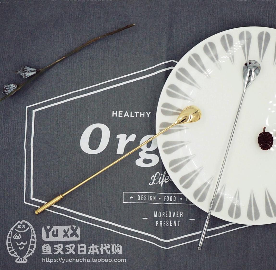 Spot Japanese-made SALUS stainless steel gold-plated long handle stirring rod juice milk tea bartending