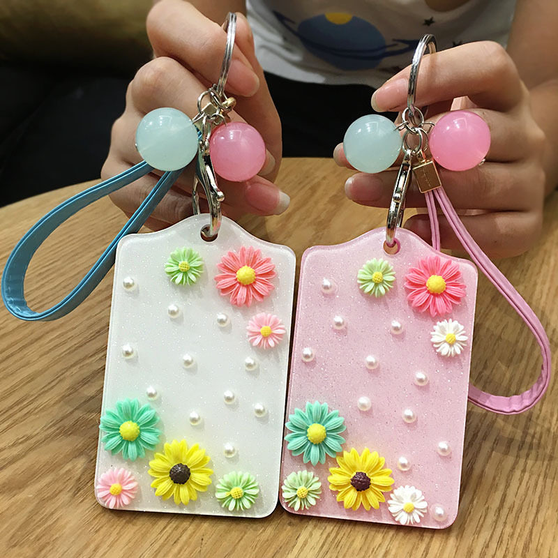 Creative Acrylic Bus Meal Card Cutting Sleeve Student Card Subway Access Control Chrysanthemum Key Button Pendant Valentine's Day