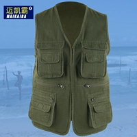 Áo vest nam trung niên mùa thu lỏng chụp ảnh vest cotton giản dị nhiều túi không tay vest vest áo khoác đông nam