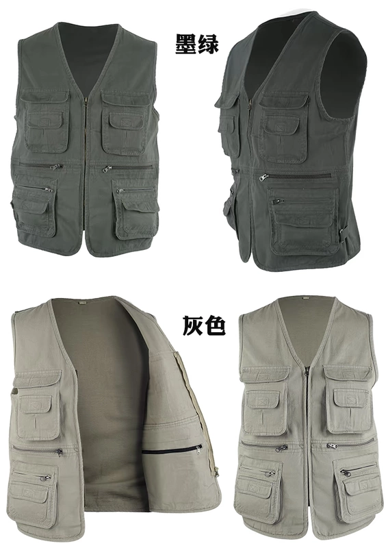 Áo vest nam trung niên mùa thu lỏng chụp ảnh vest cotton giản dị nhiều túi không tay vest vest áo khoác đông nam