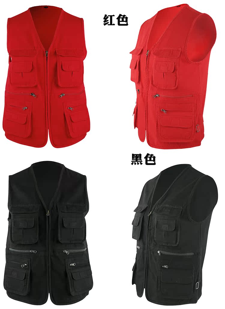 Áo vest nam trung niên mùa thu lỏng chụp ảnh vest cotton giản dị nhiều túi không tay vest vest áo ấm nam mùa đông