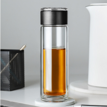 Double-layer tea water separation glass cup tea cup men heat insulation anti-fall summer household transparent large-capacity water Cup