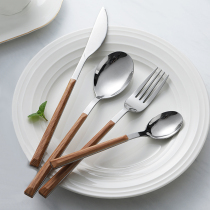 Three-piece set of high-grade ins Wind stainless steel wooden Western tableware set Nordic household steak knife and fork spoon plate