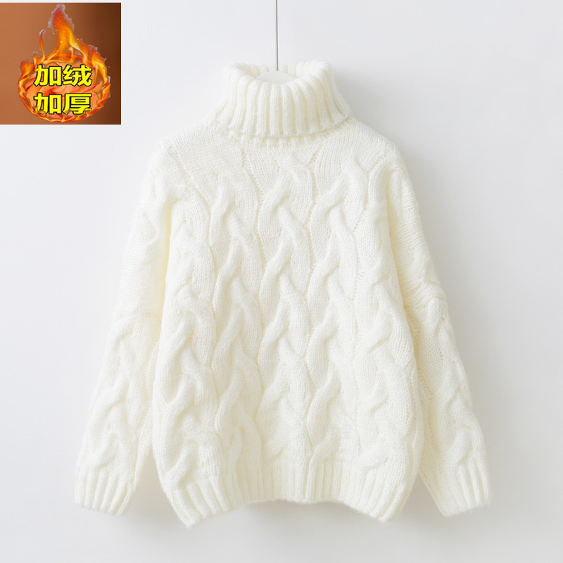 High-Neck Fleece-Lined Thick Warm Sweater for Women, 2025 Autumn and Winter New Korean Fashion Short Knit Top for Outerwear