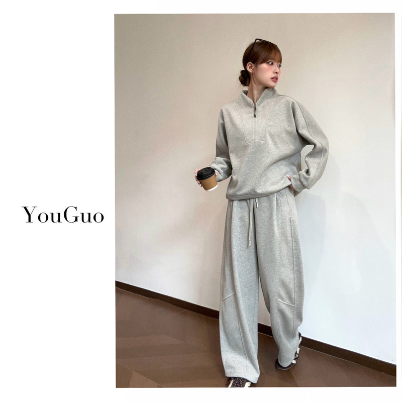Youguo-[Nordic Seas] Lazy and Comfortable Design, Versatile Neckline, Half-Zip Sports Casual Set