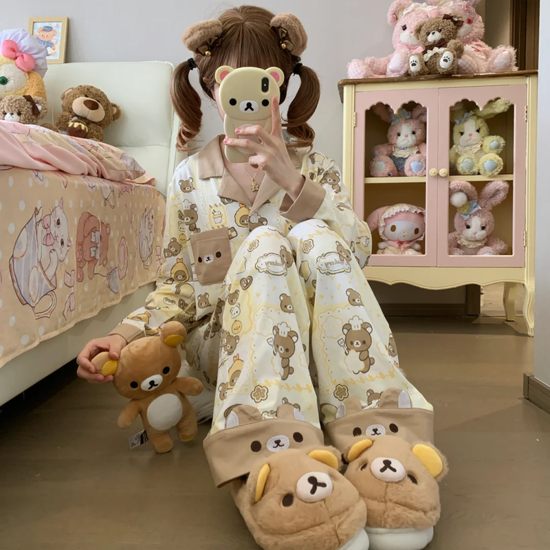 Children's Pajamas for Girls 2026 New Spring and Autumn Cute Rilakkuma Boys' Long-Sleeve Home Wear Set for Middle School Students