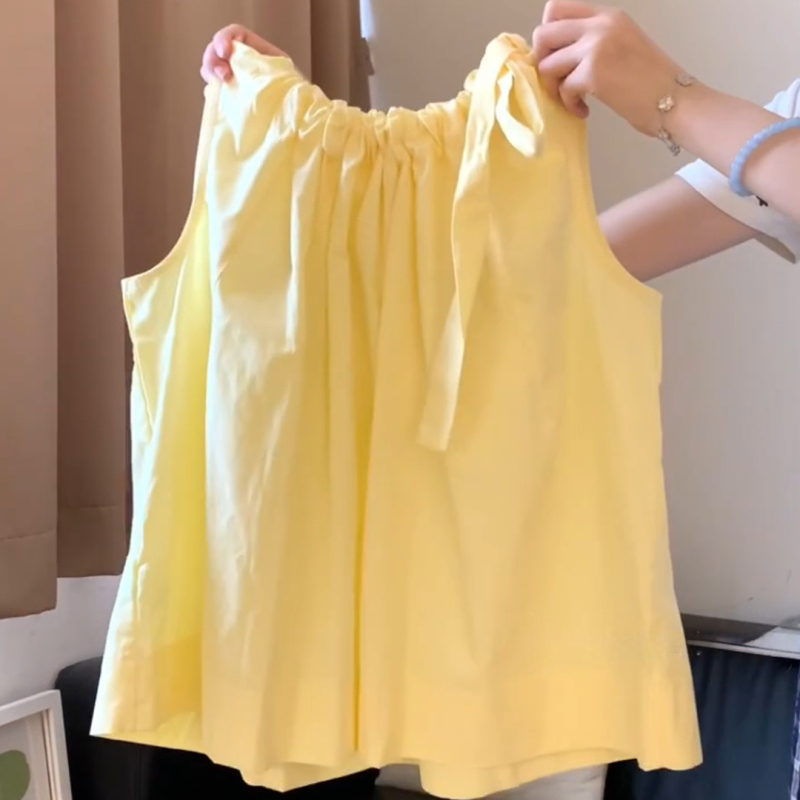 French Shirt Korean Style Loose and Versatile Sleeveless Vest Women's Design Niche Top Bow Suspender Shirt Summer