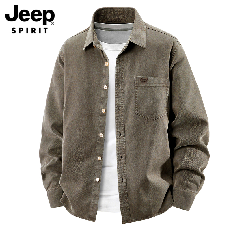 Jeep Long-Sleeved Shirt for Men, Spring and Autumn Casual American Style Versatile Workwear Loose Men's Shirt Jacket
