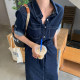 Denim Dress ແມ່ຍິງ 2024 Summer New Mid-Length Retro Waist Slimming Loose Casual Thin Shirt Skirt