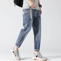Light Colored Jeans Mens Summer Thin mens loose straight drum Tide Cards Washed Tide elastic trousers Harlan pants