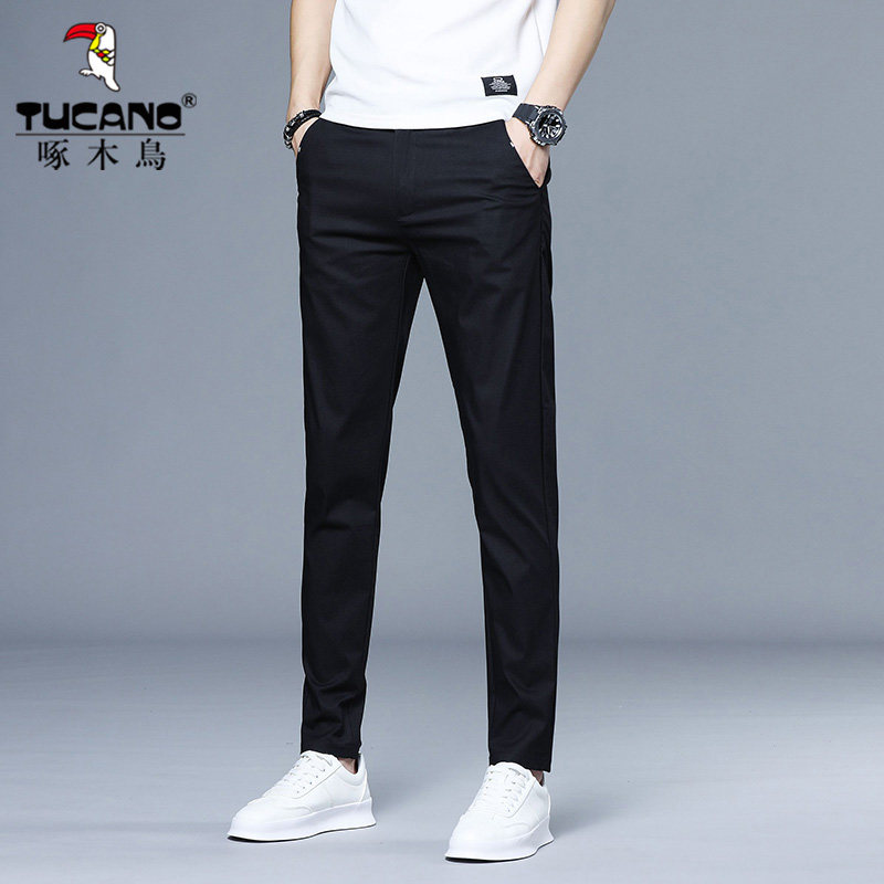 Woodpecker Summer new casual pants Men's fashion trends Body Elastic Long Pants Straight Cylinder Breathable 100 Hitch Pants