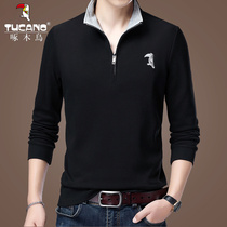 Woodpecker cotton long sleeve T-shirt men 2021 trend handsome interior wear autumn clothes autumn men high collar base shirt tide