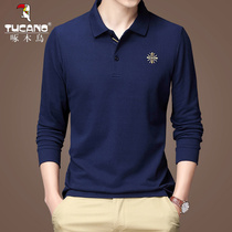 Woodpecker long sleeve T-shirt mens spring and autumn middle-aged loose casual T-shirt shirt shirt cotton lapel large size polo shirt